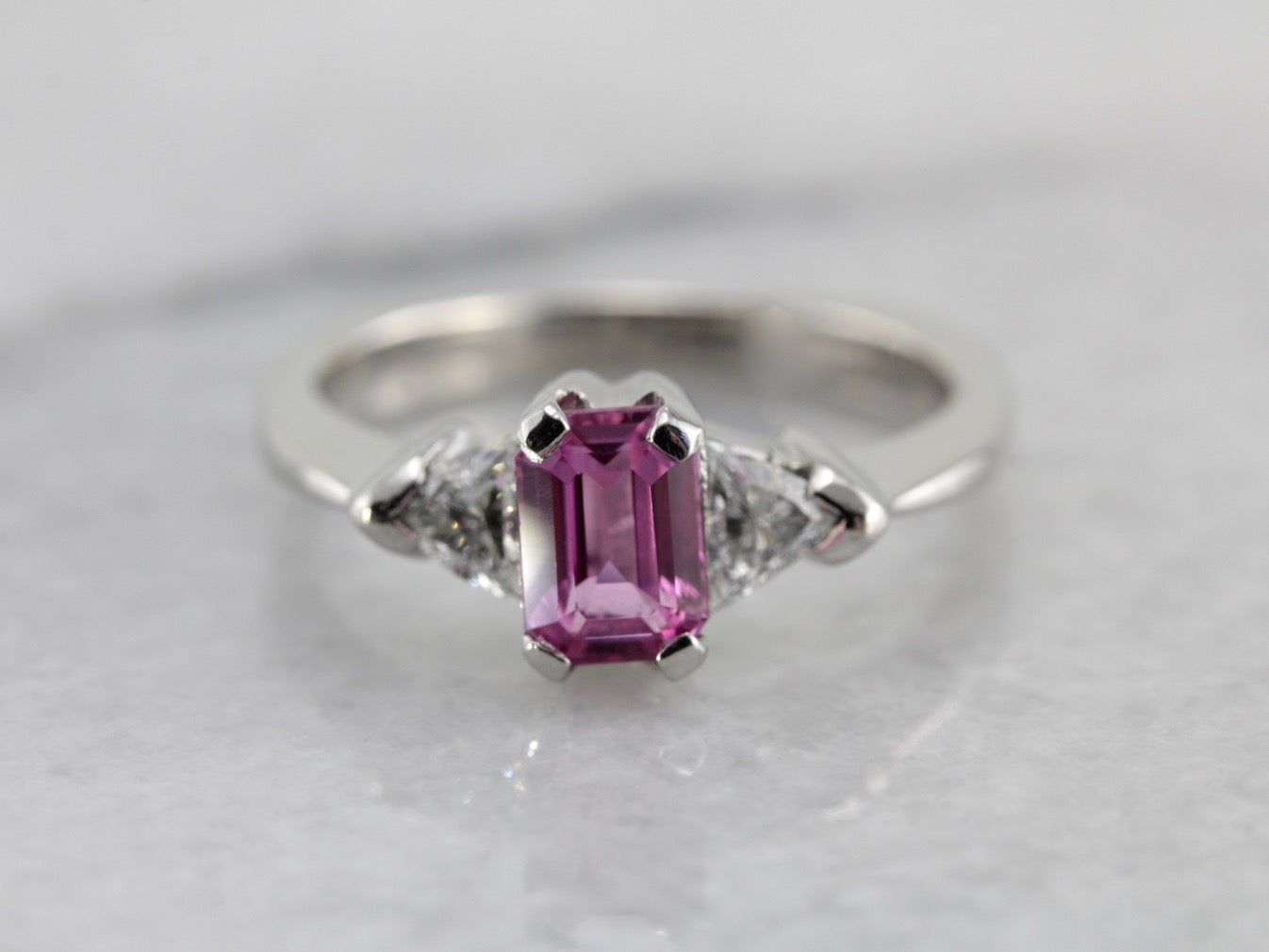 Bright Pink Sapphire In Contemporary Platinum Engagement Ring