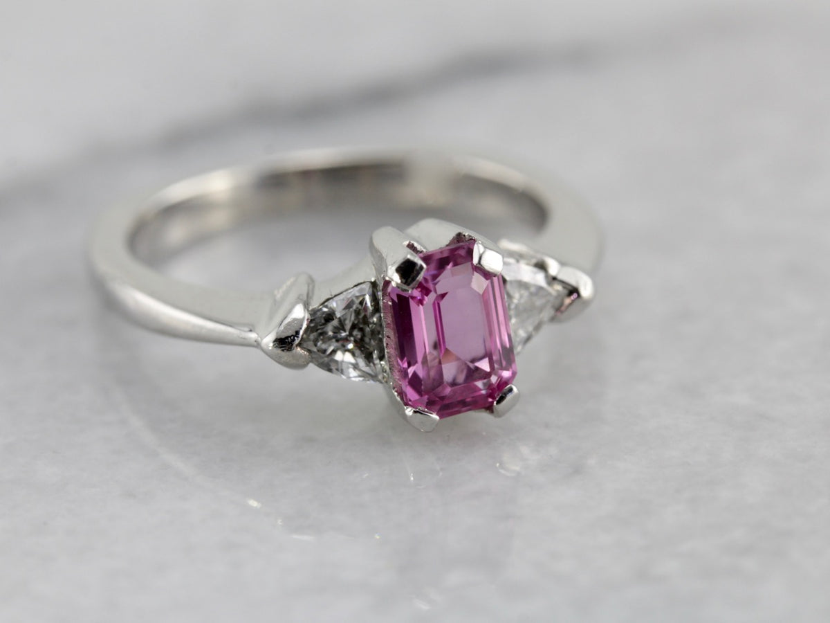 Bright Pink Sapphire In Contemporary Platinum Engagement Ring