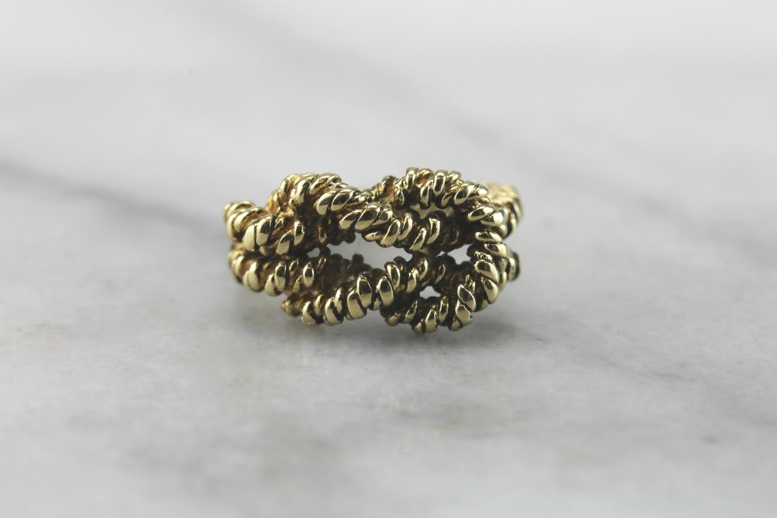 Love Bound: Anillo de nudo de oro vintage de 18K, anillo de promesa