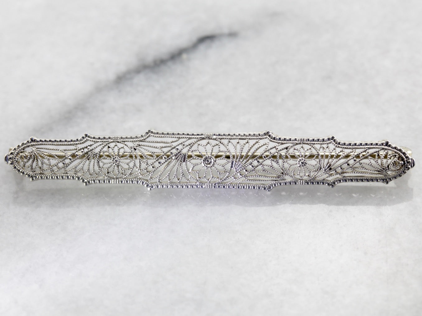 Gorgeous 1920's Floral Filigree Bar Pin