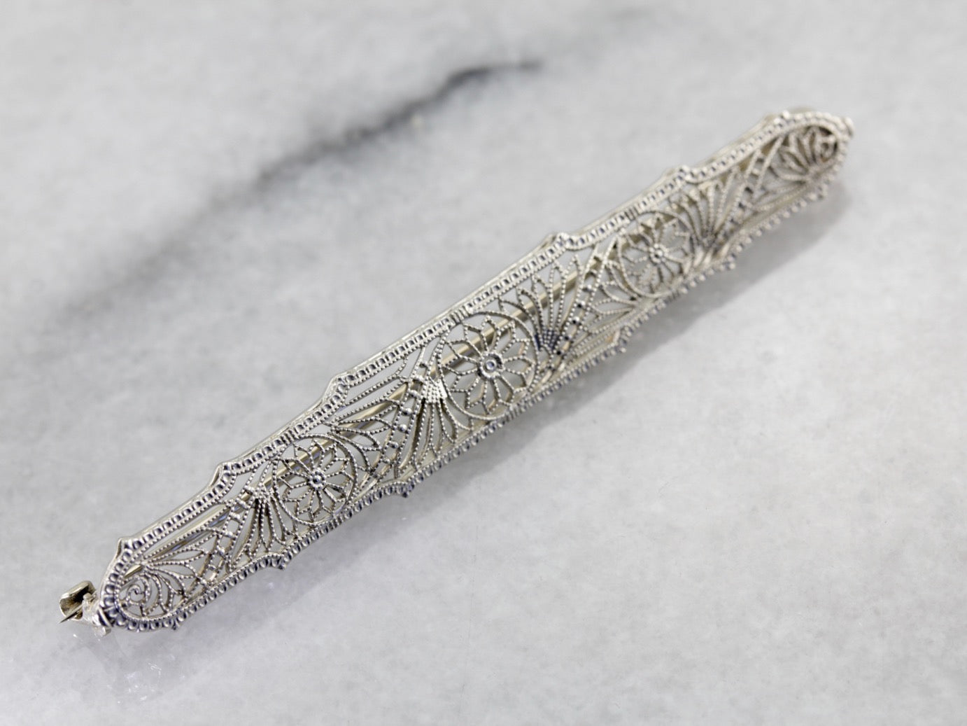 Gorgeous 1920's Floral Filigree Bar Pin