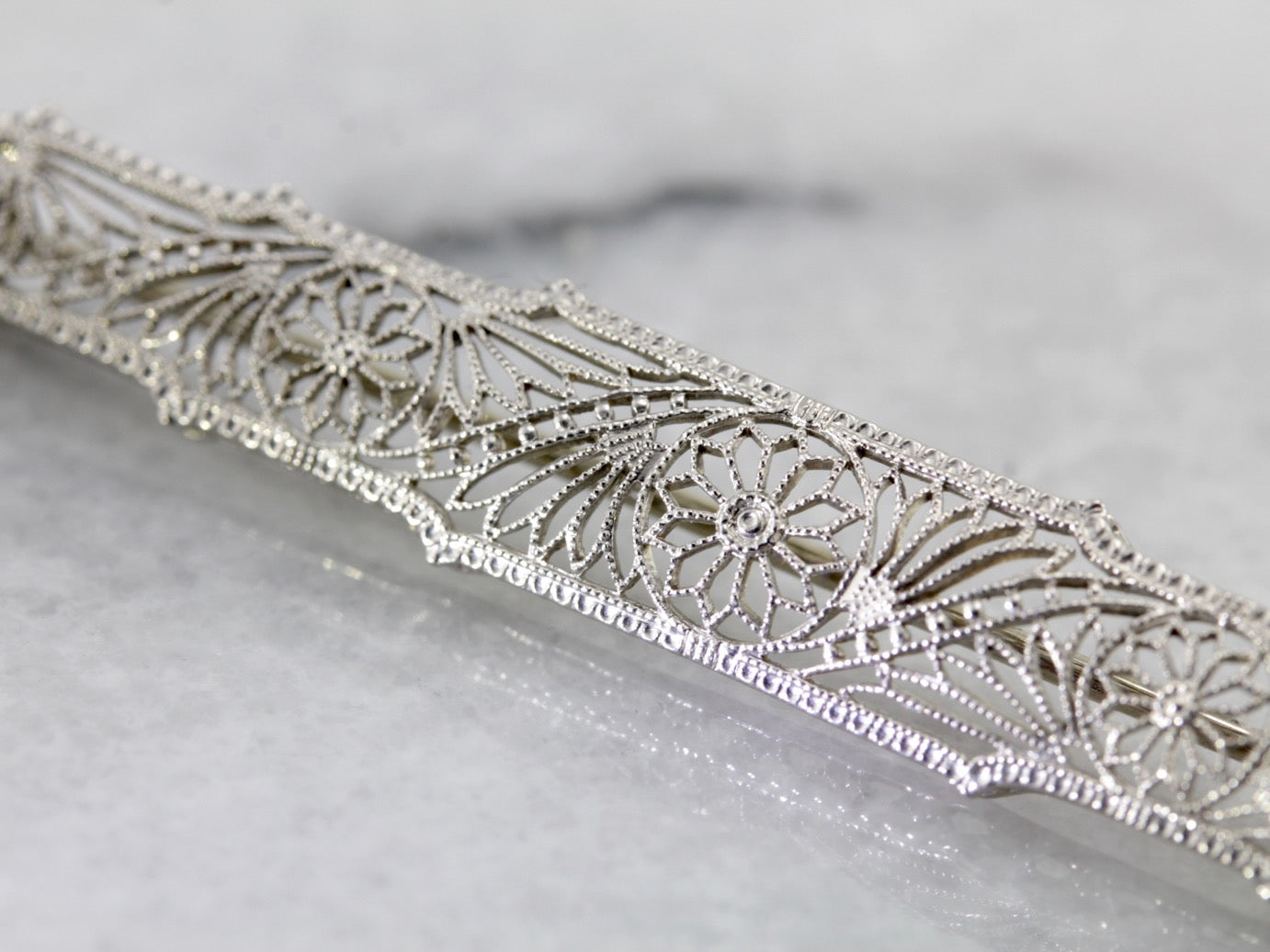 Gorgeous 1920's Floral Filigree Bar Pin