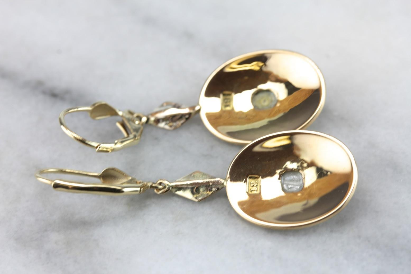 Polished Yellow Gold and Pearl Drop Earrings