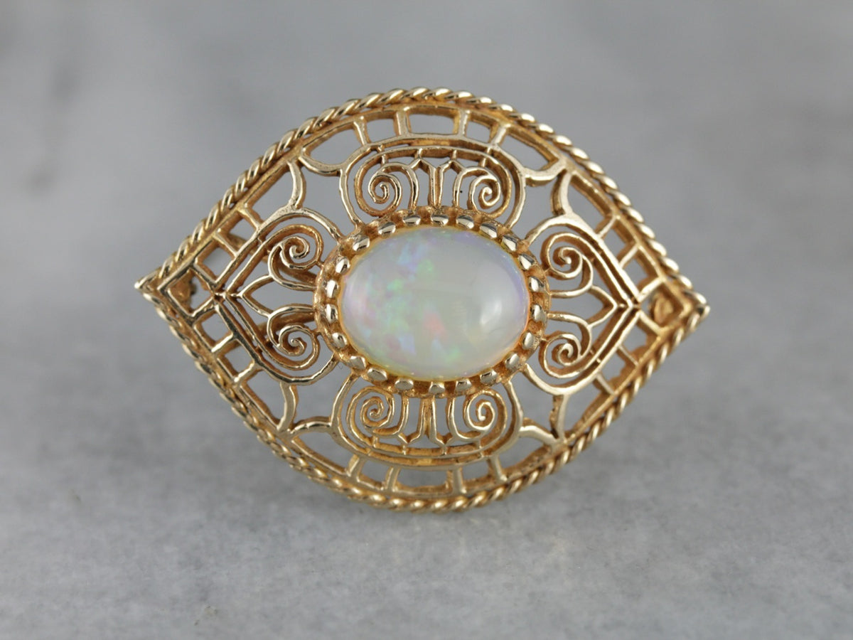 Bohemian Opal Gold Filigree Brooch