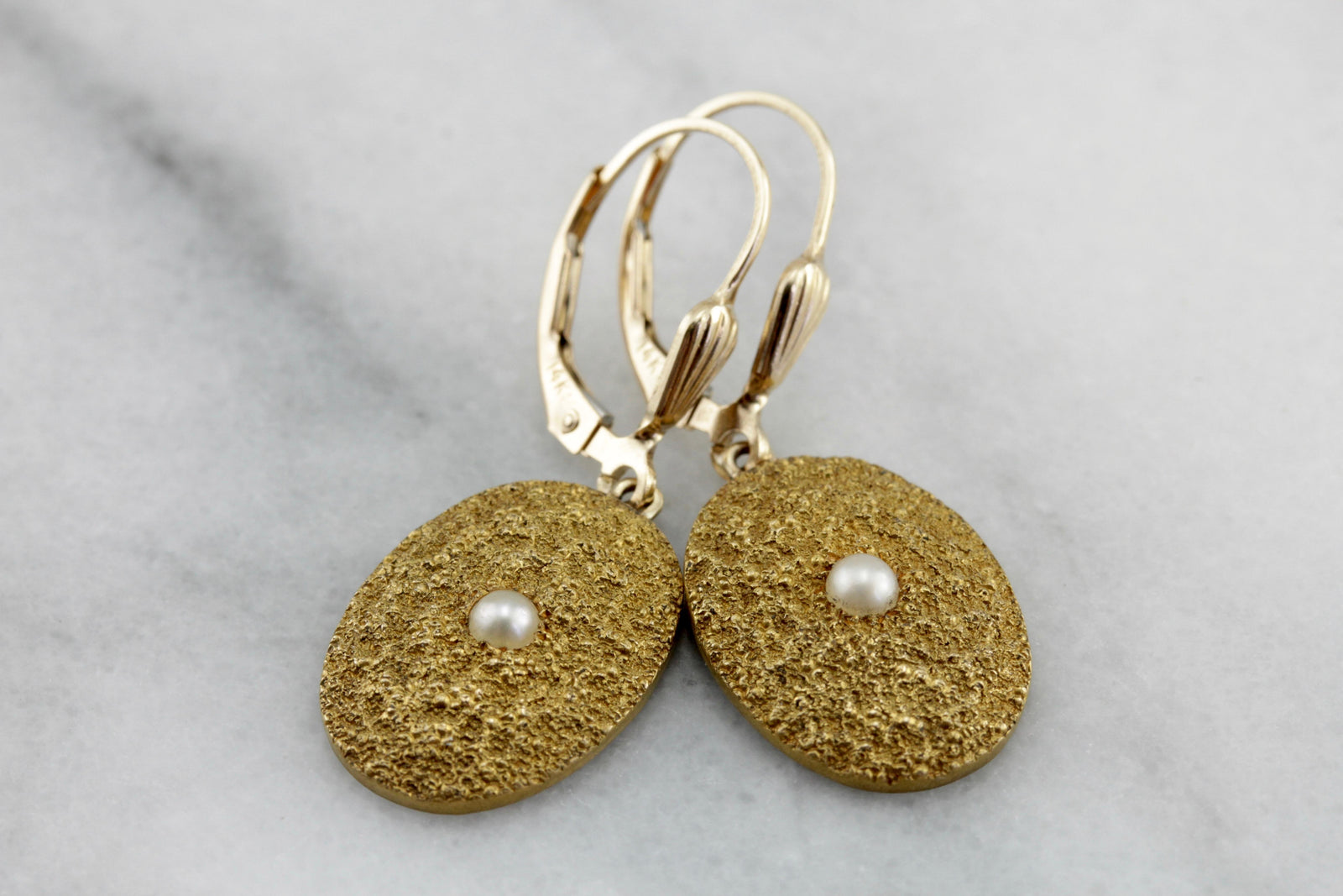 Brushed Gold: High Karat Cufflink Conversion, Textured Gold & Pearl Drop Earrings