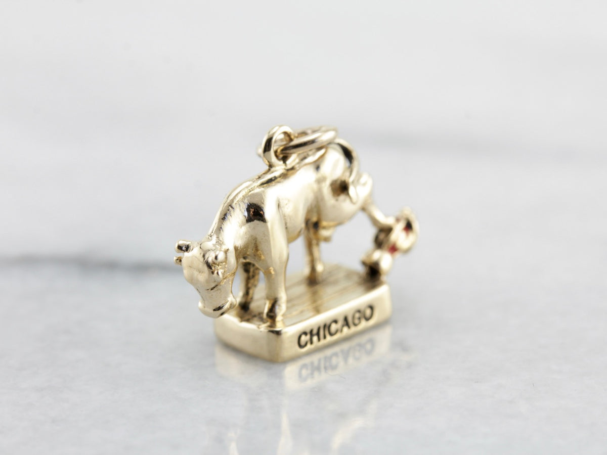 October 8, 1871, Gold Charm Representing the Great Fire of Chicago, Mrs. O&#39;Leary&#39;s Cow