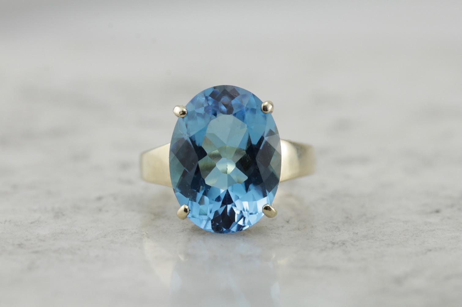 Bright Blue Topaz Cocktail Ring, Blue Statement Ring in Gold Mounting