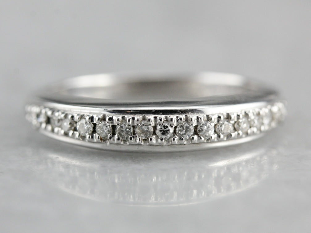 14k White Gold Pave Set, Comfort Fit  Wedding Band