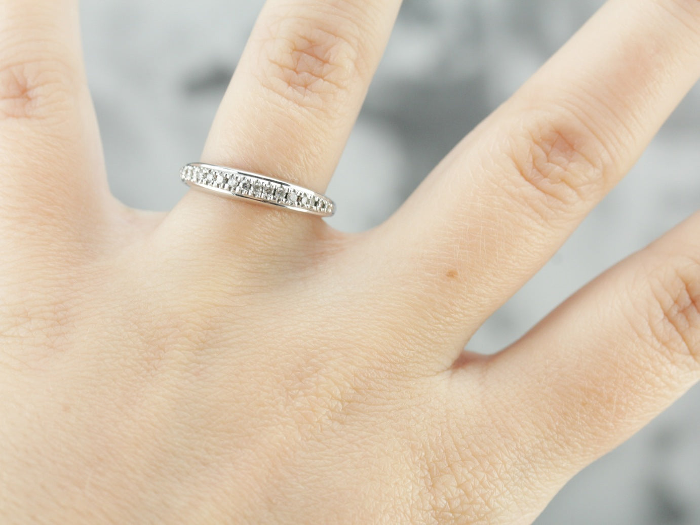 14k White Gold Pave Set, Comfort Fit  Wedding Band