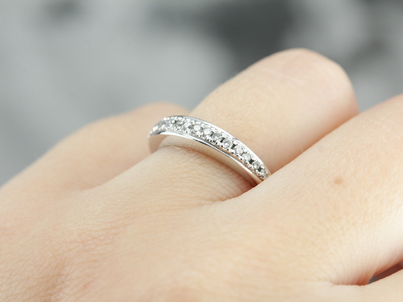 14k White Gold Pave Set, Comfort Fit  Wedding Band