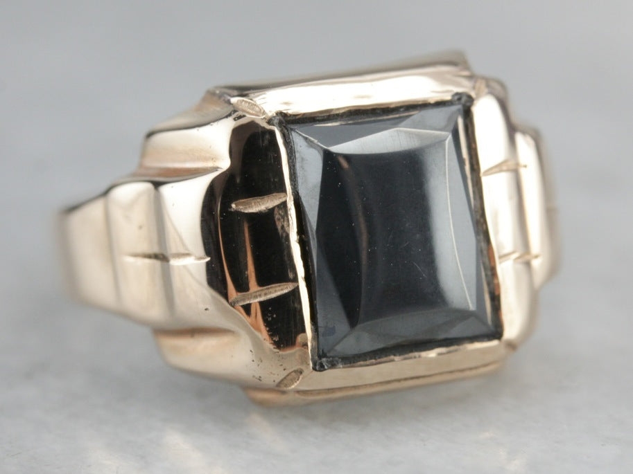 Anillo llamativo de oro de hematita retro para hombre