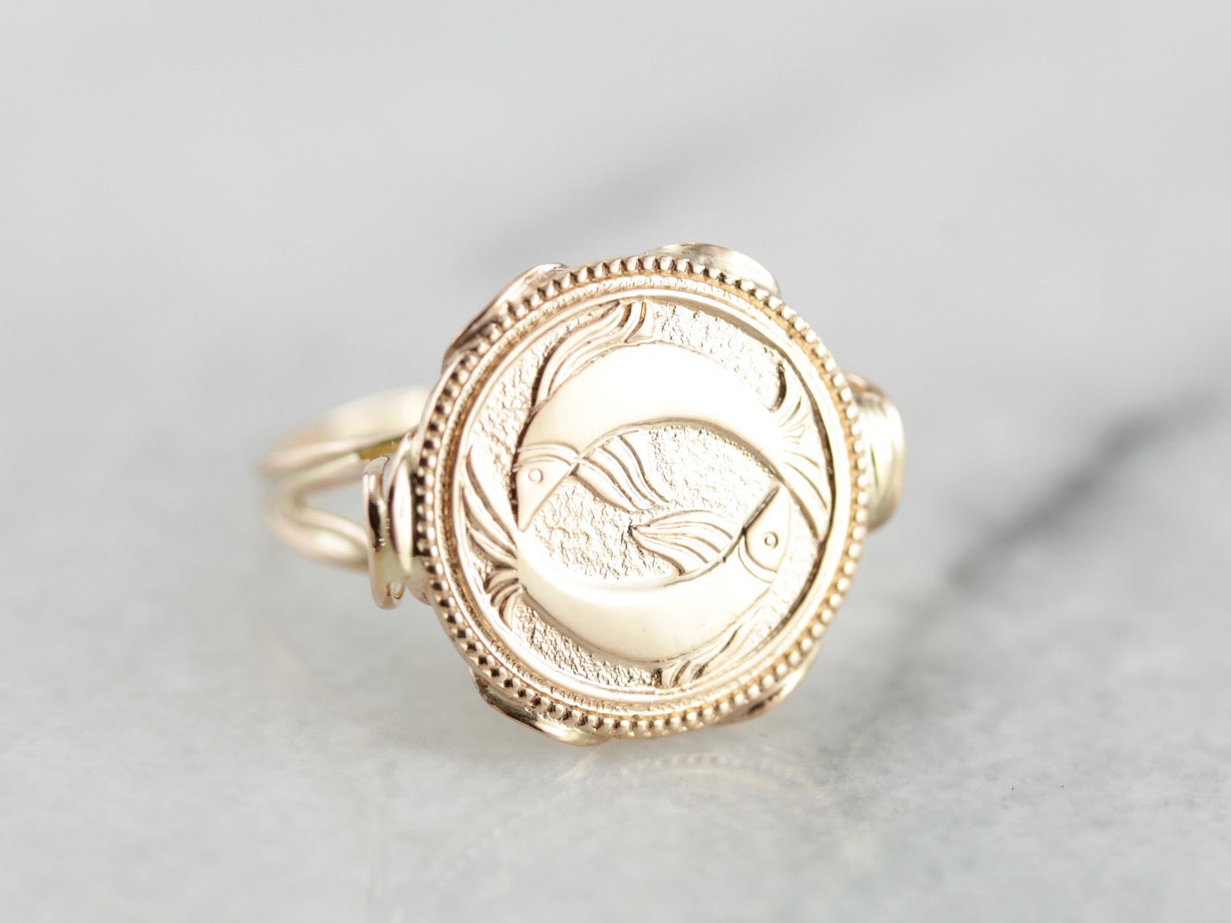 Vintage Pisces Statement Ring, Mid Century Gold Cocktail Ring