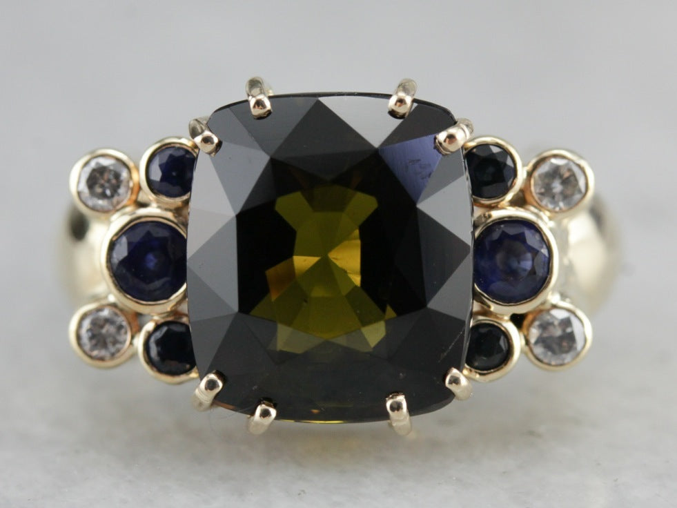 Modern Dravite Tourmaline Gold Statement Ring