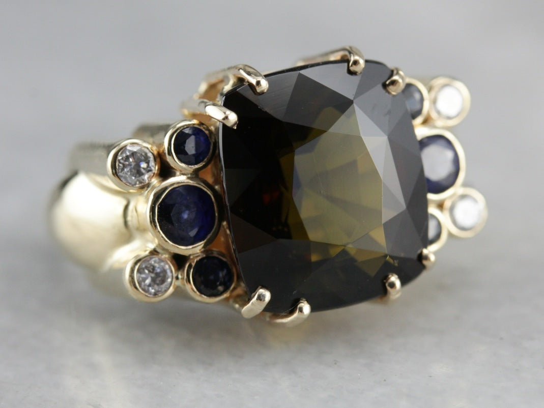 Modern Dravite Tourmaline Gold Statement Ring