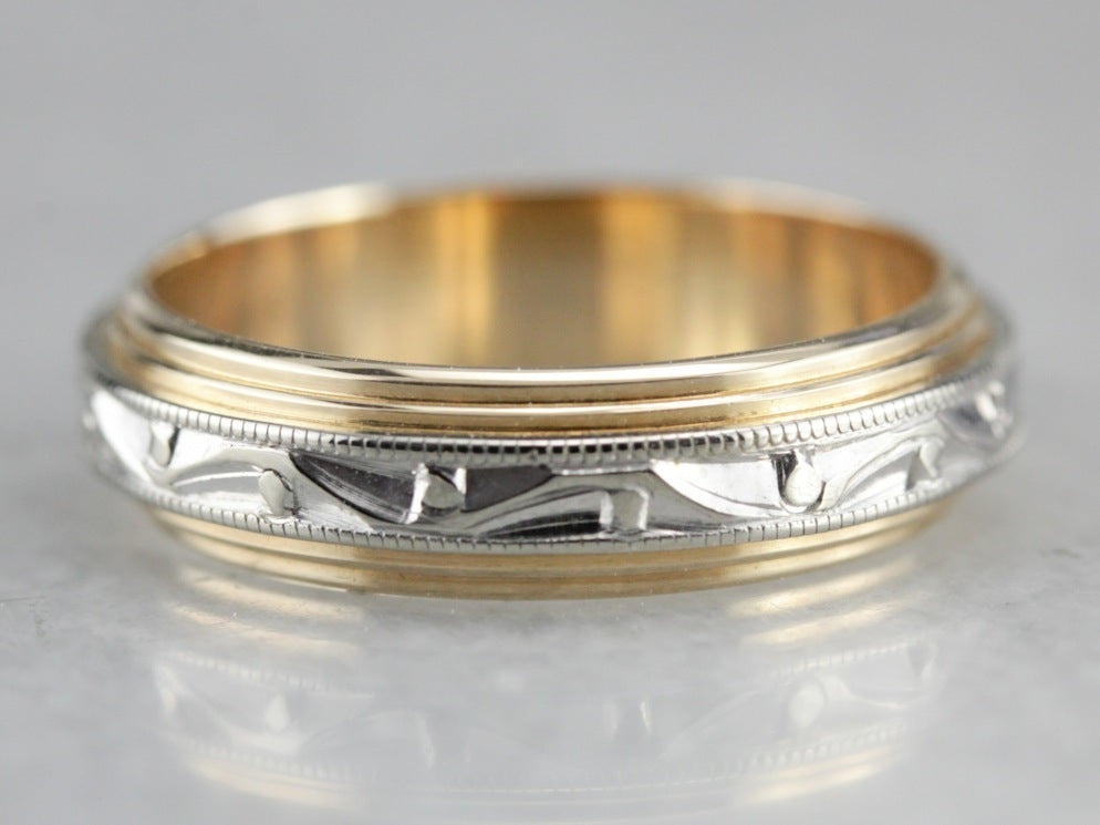 Mixed Metal Wedding Ring, Patterned Band