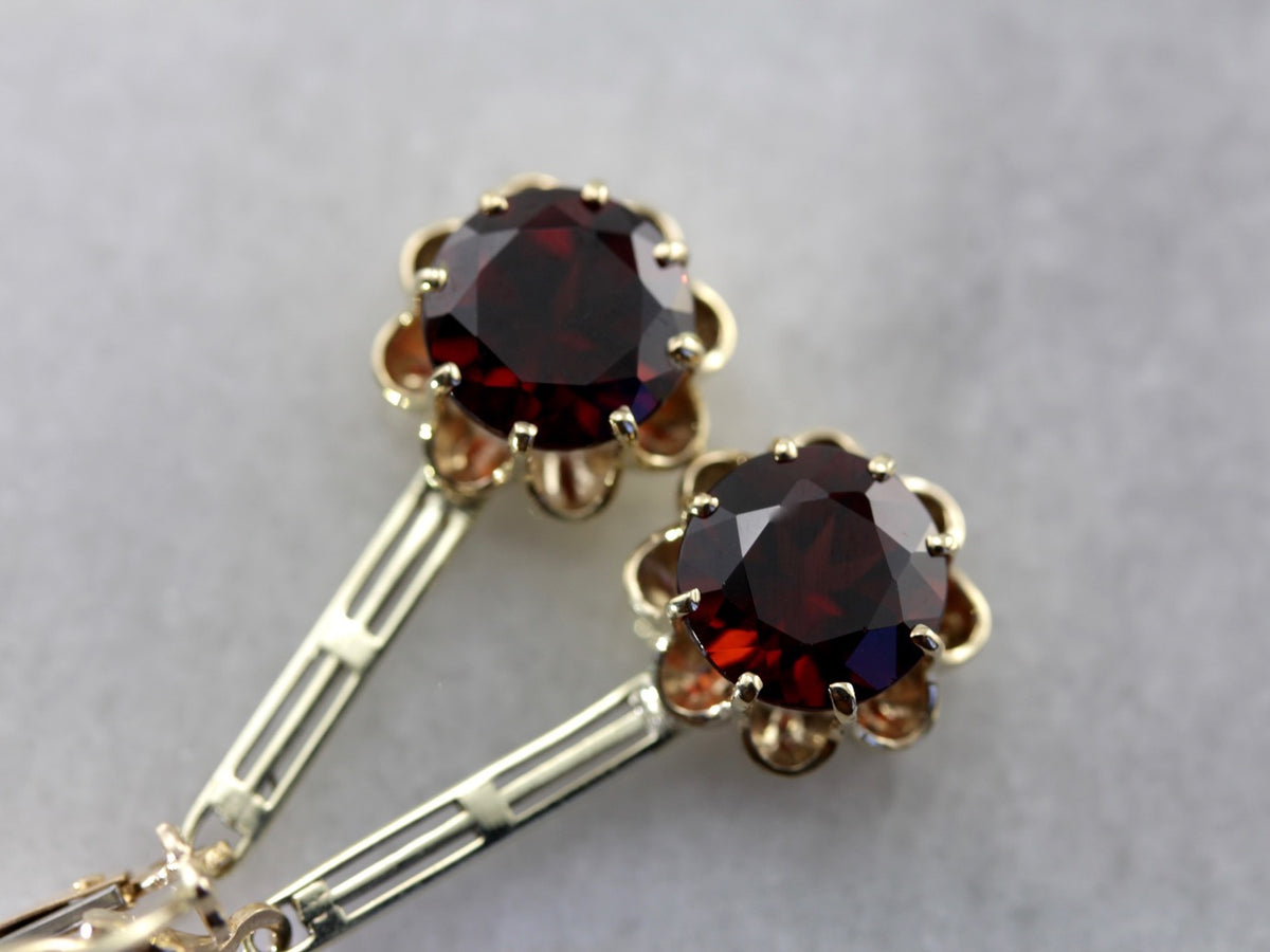 Elegant Garnet Drop Earrings with Vintage Elements