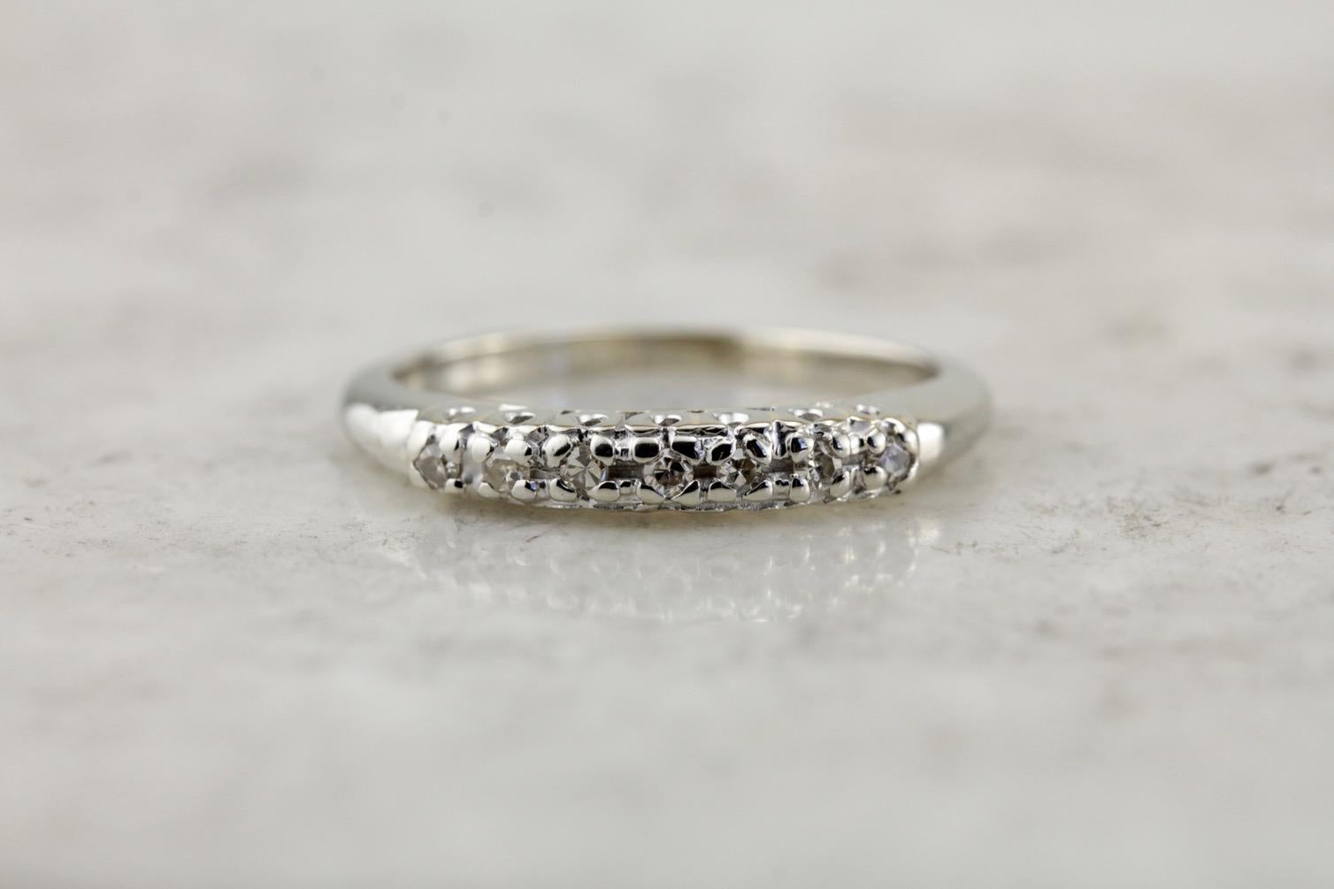 Seven Diamond Wedding or Anniversary Band, Small Diamonds with Fine Metal Work