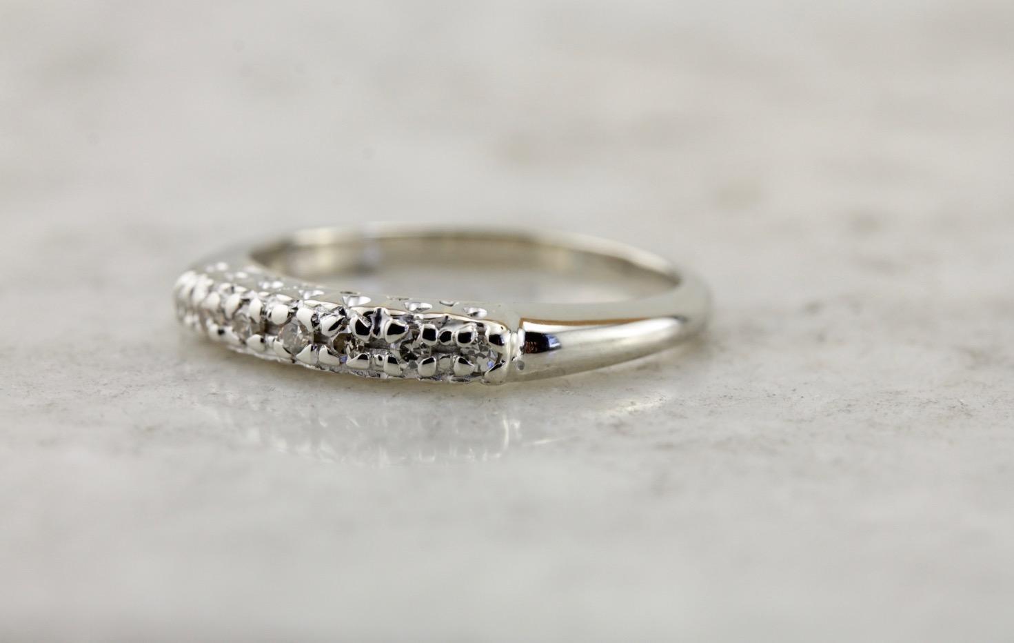 Seven Diamond Wedding or Anniversary Band, Small Diamonds with Fine Metal Work