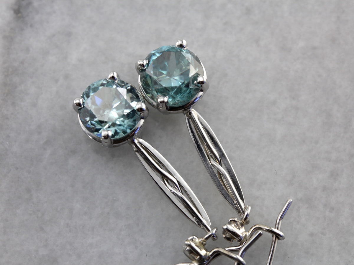 Blue Zircon Drop Earrings Made with Vintage Components