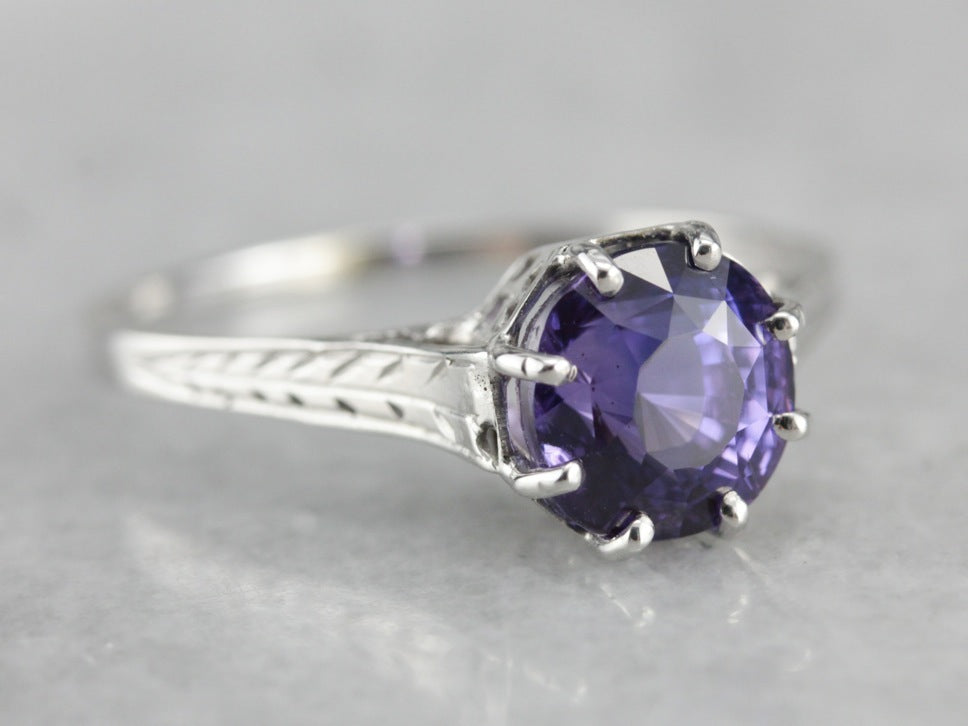 Aubergine Sapphire Art Deco Engagement Ring