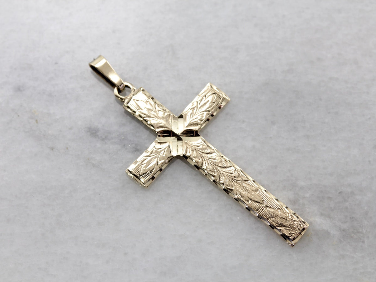 Vintage Engraved Cross, Unisex Style with Forget Me Not Blossom