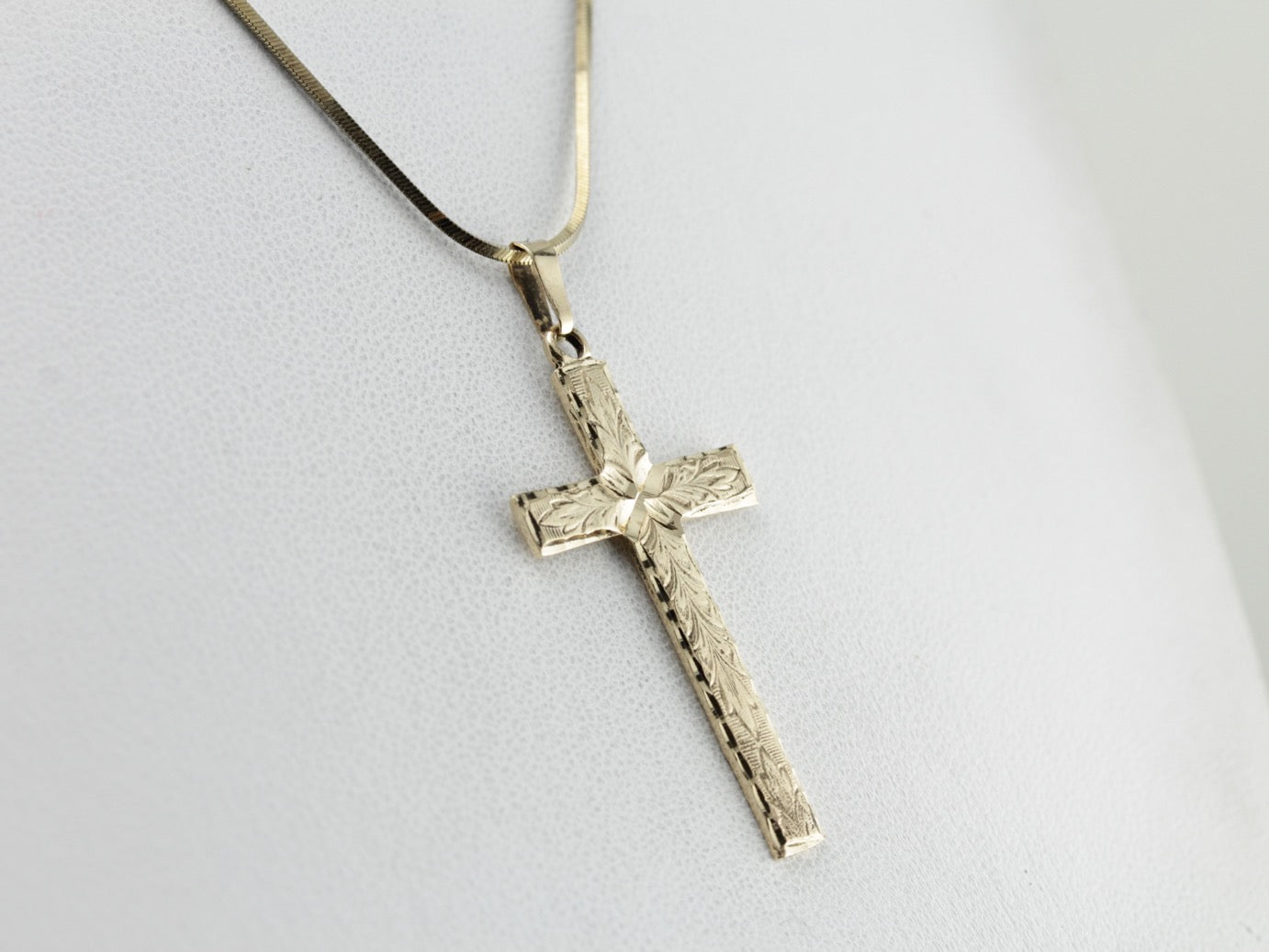 Vintage Engraved Cross, Unisex Style with Forget Me Not Blossom