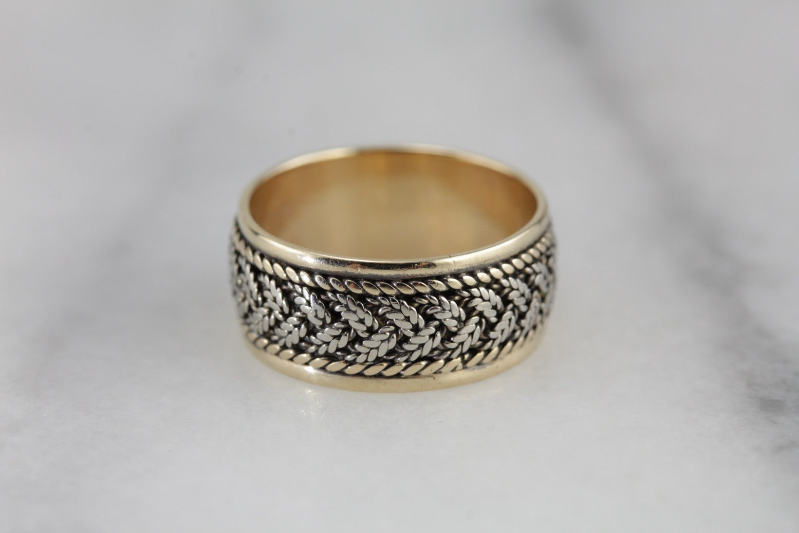 Wide Vintage Wedding Band with Braided Motif