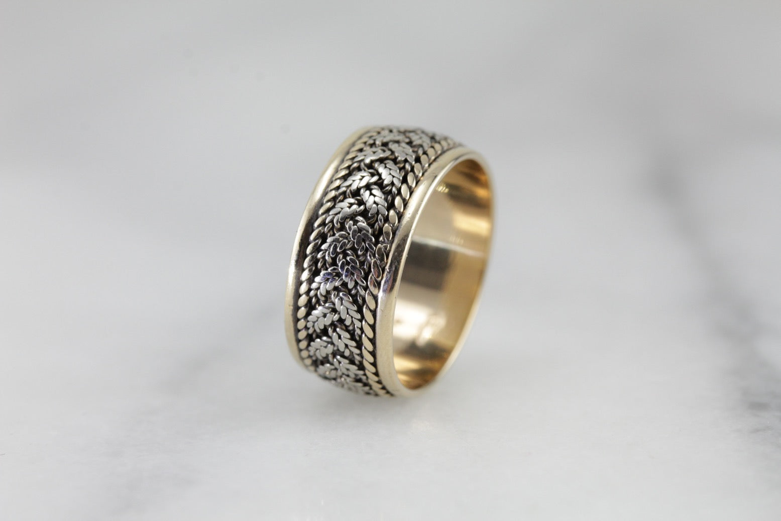 Wide Vintage Wedding Band with Braided Motif