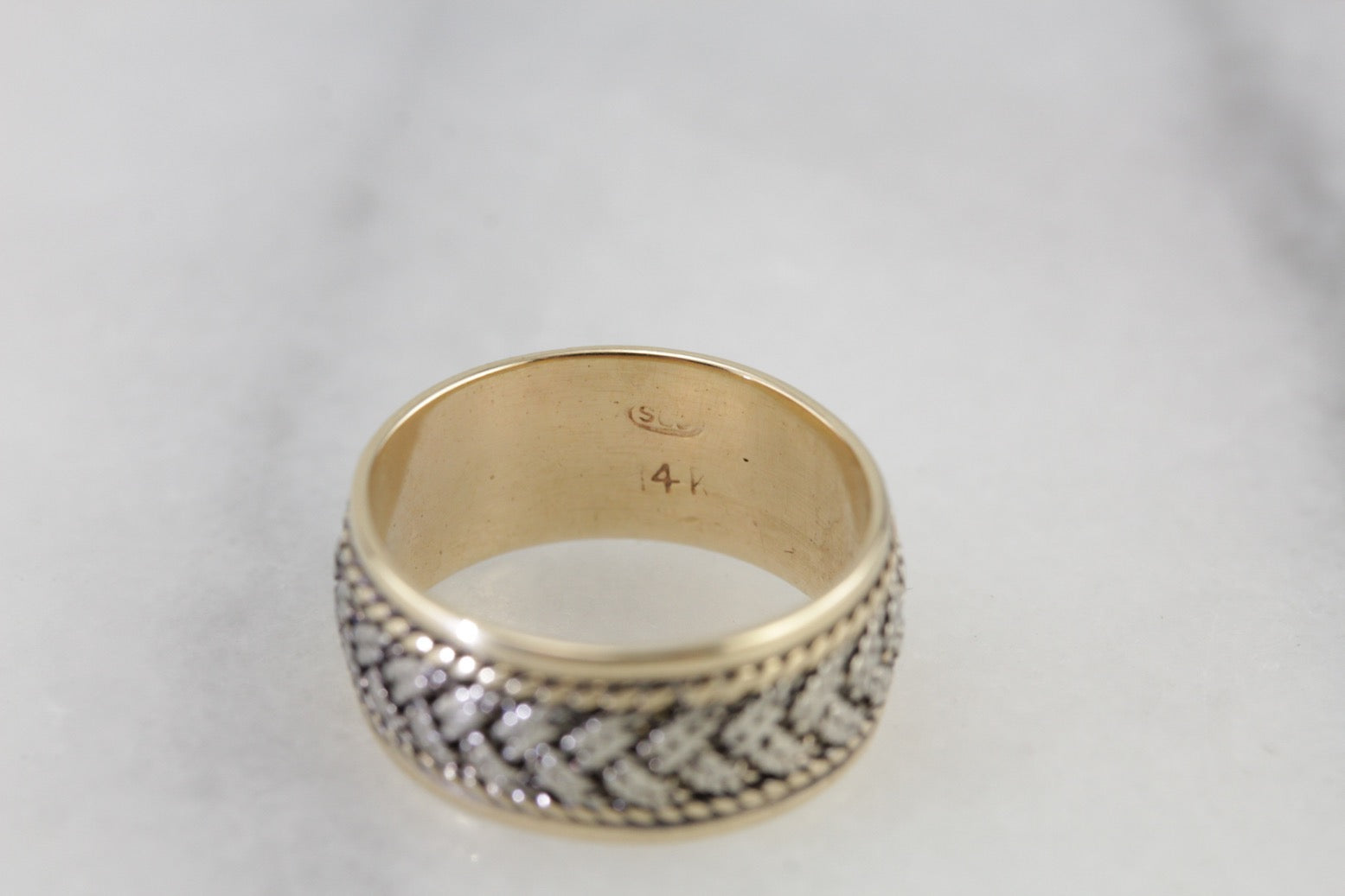 Wide Vintage Wedding Band with Braided Motif