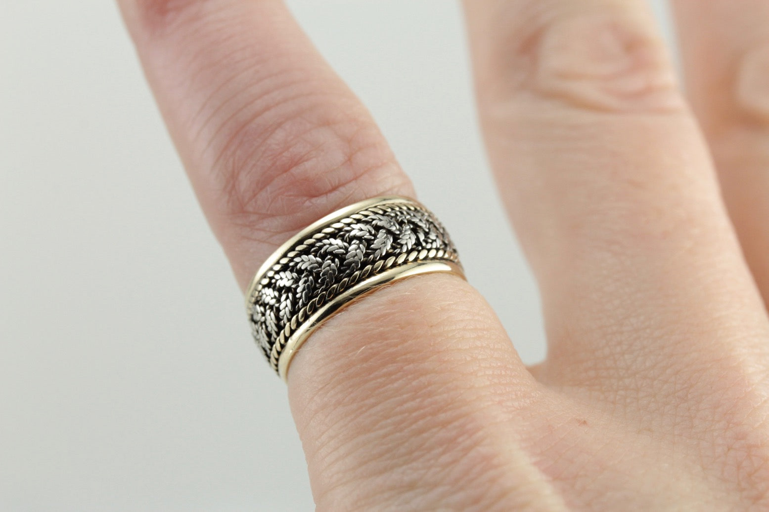 Wide Vintage Wedding Band with Braided Motif