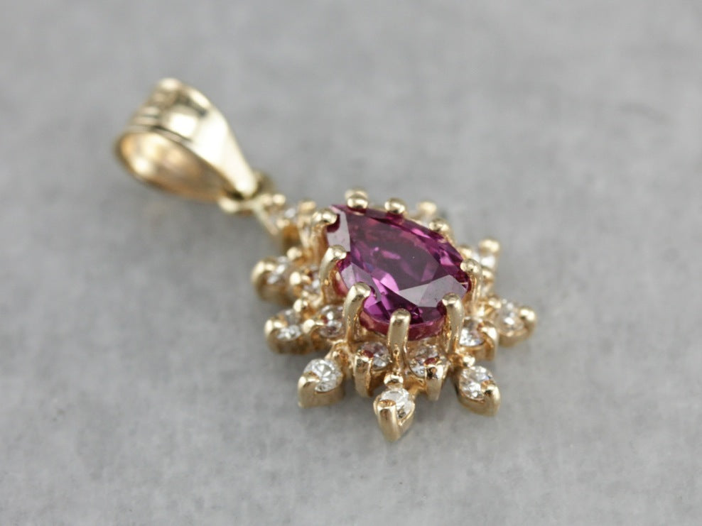 Berry Pink Sapphire Diamond Halo Pendant