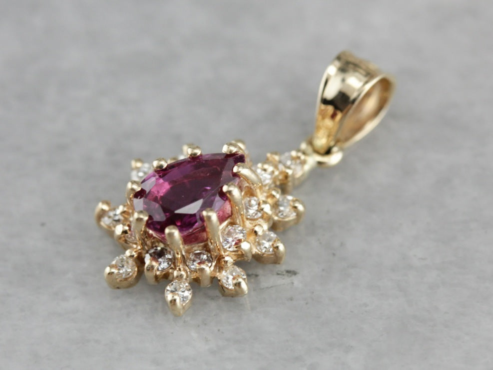 Berry Pink Sapphire Diamond Halo Pendant