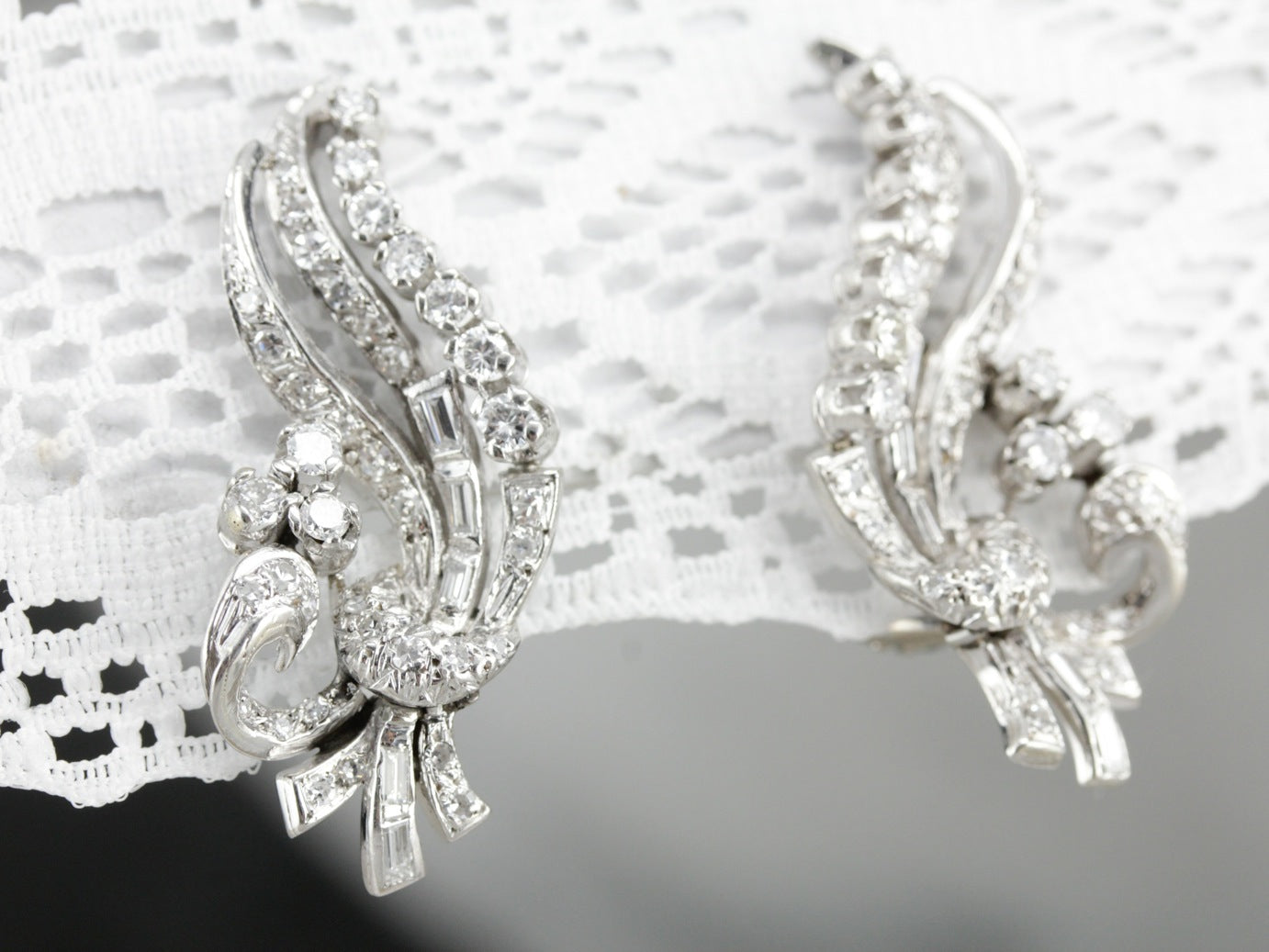 Sweeping Retro Era Diamond Earrings