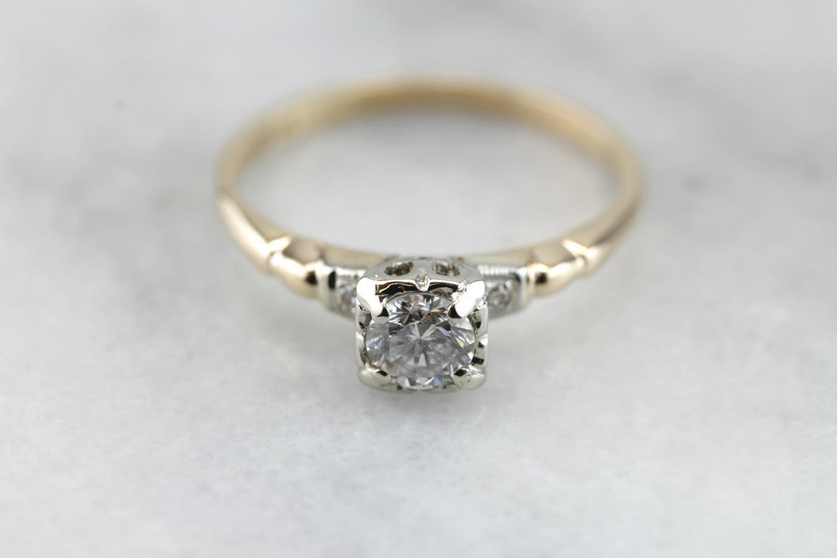 Vintage Diamond Engagement with Accent Diamonds