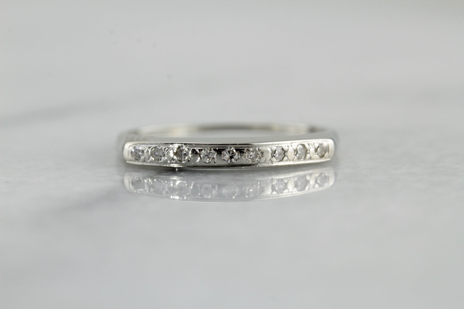 Vintage Diamond Wedding Band, Pave Set Mid Century Style Wedding Band