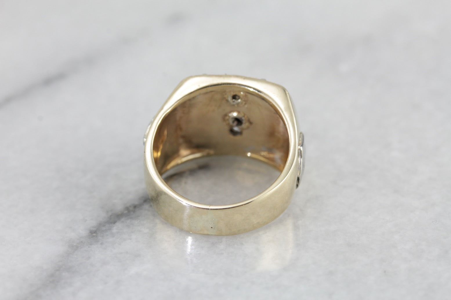 Vintage Men's Diamond Shriners Club Ring in Yellow and White Gold