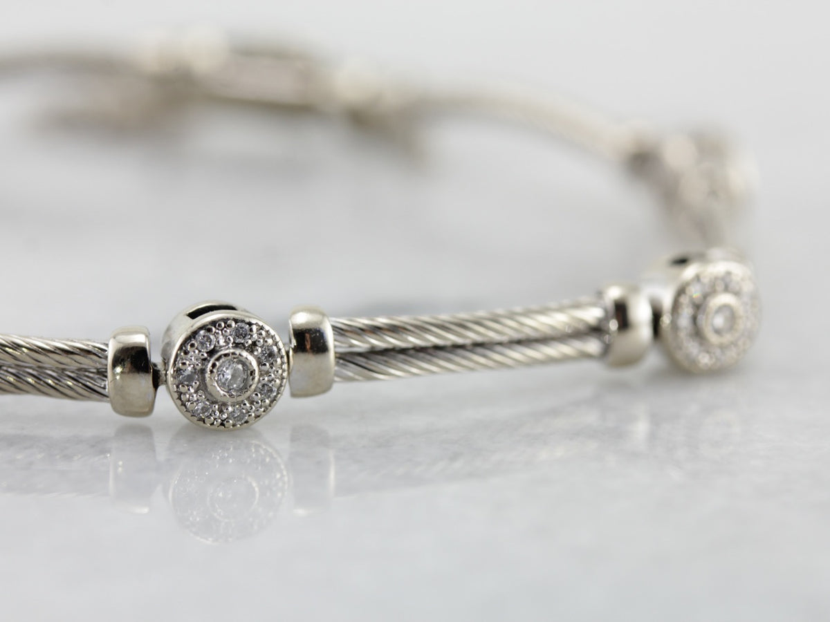 High Quality White Gold Rope and Diamond Cluster Link Bracelet