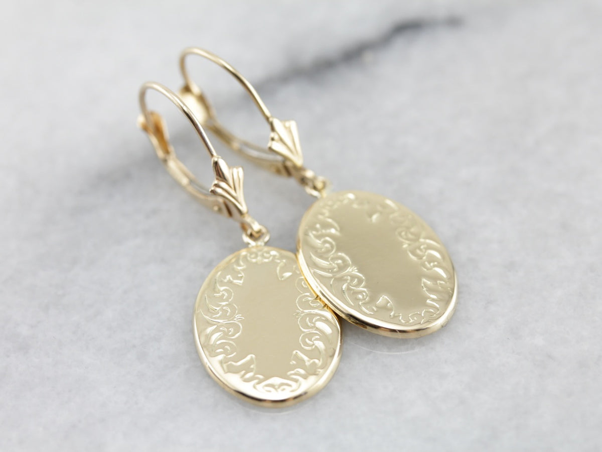 Engraved Oval Converted Cufflink Drop Earrings