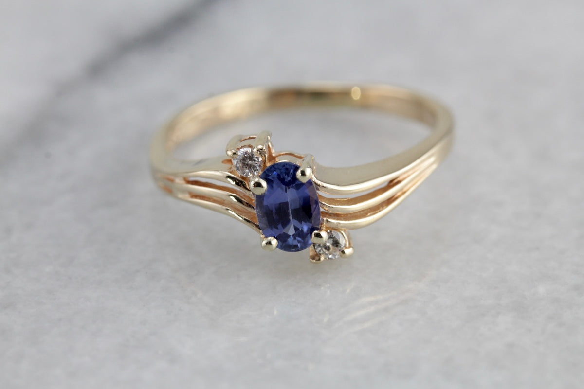 Blue Sapphire and Diamond Anniversary or Engagement Ring