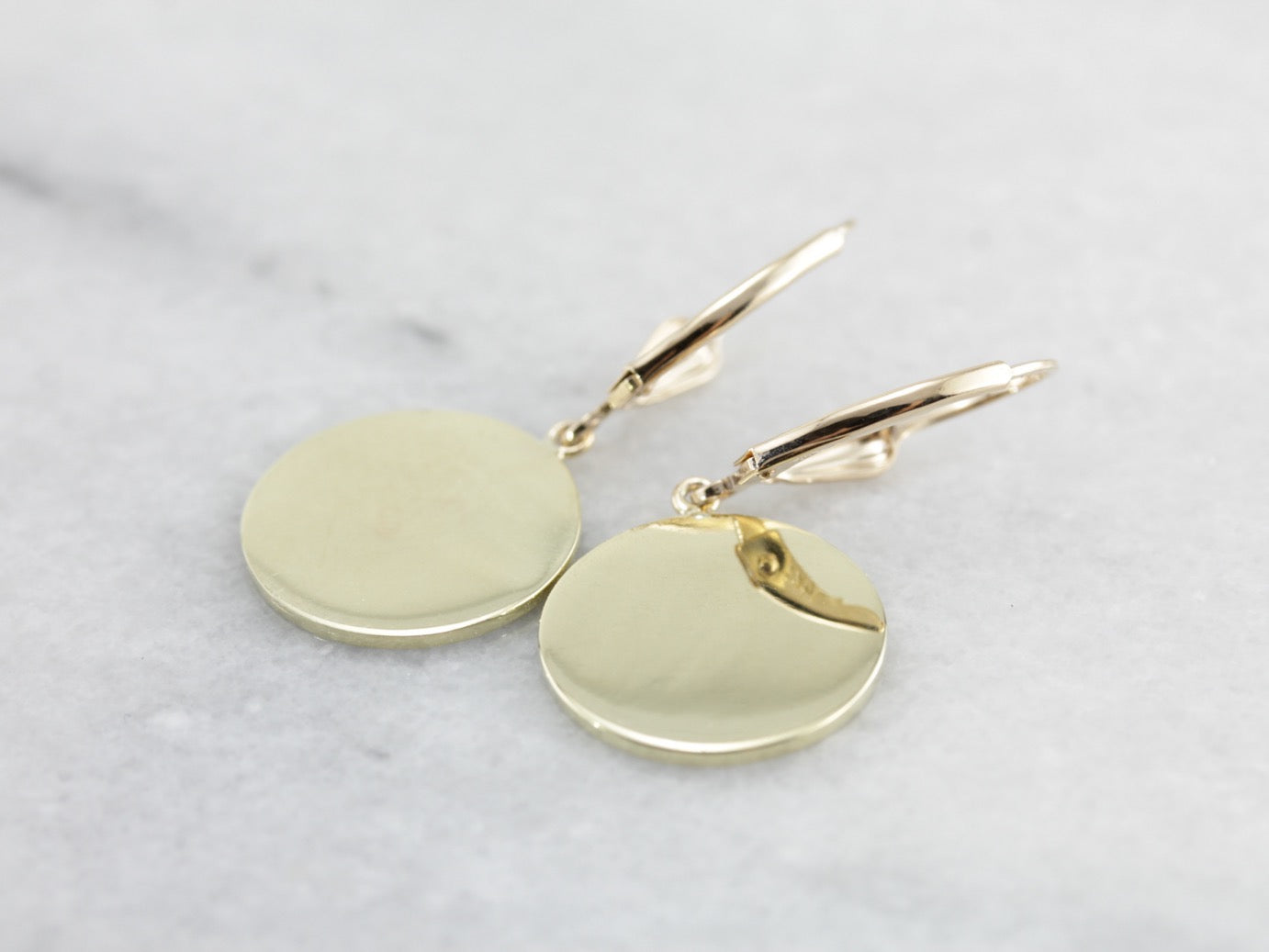 Beautiful Cufflink Conversion Drop Earrings in Yellow and Green Gold