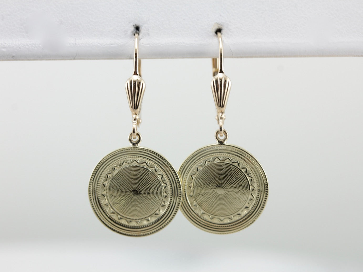 Beautiful Cufflink Conversion Drop Earrings in Yellow and Green Gold