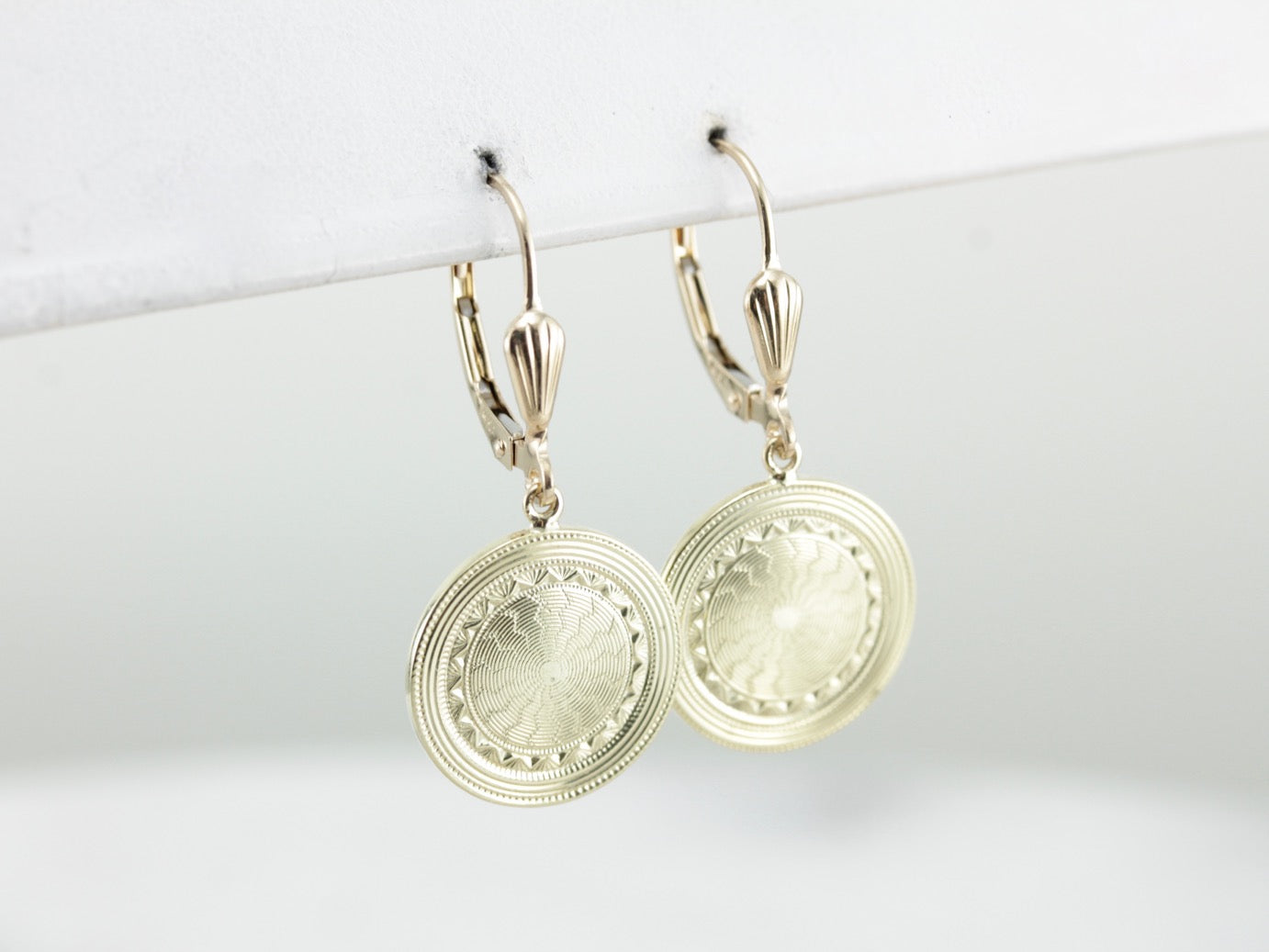 Beautiful Cufflink Conversion Drop Earrings in Yellow and Green Gold