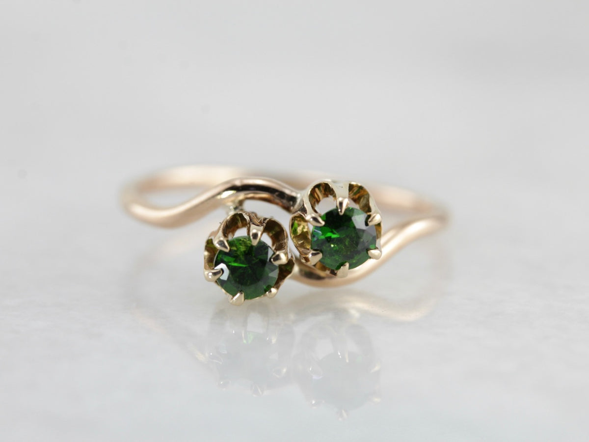 Antique Demantoid Garnet Bypass Ring, Toi et Moi Ring