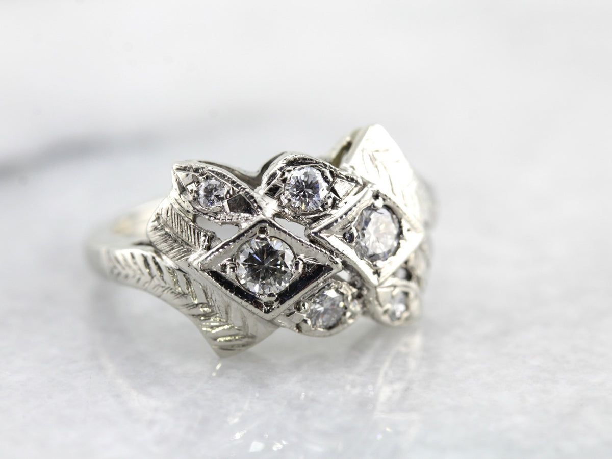 Retro Era Diamond Cocktail Ring in White Gold, Versatile Statement Piece