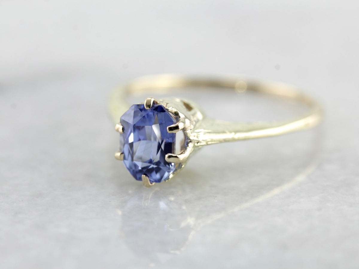 Art Nouveau Sapphire Solitaire Engagement Ring