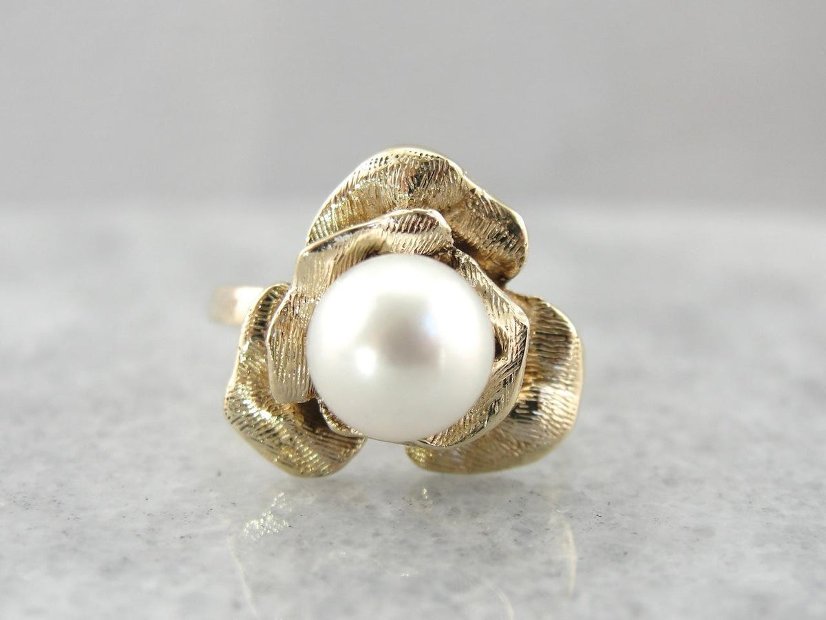 Whimsical Rose and Pearl Lady&#39;s Ring