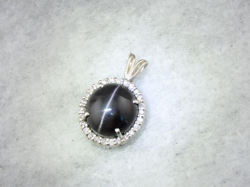 Cat s Eye Sillimanite and Diamond Halo Pendant