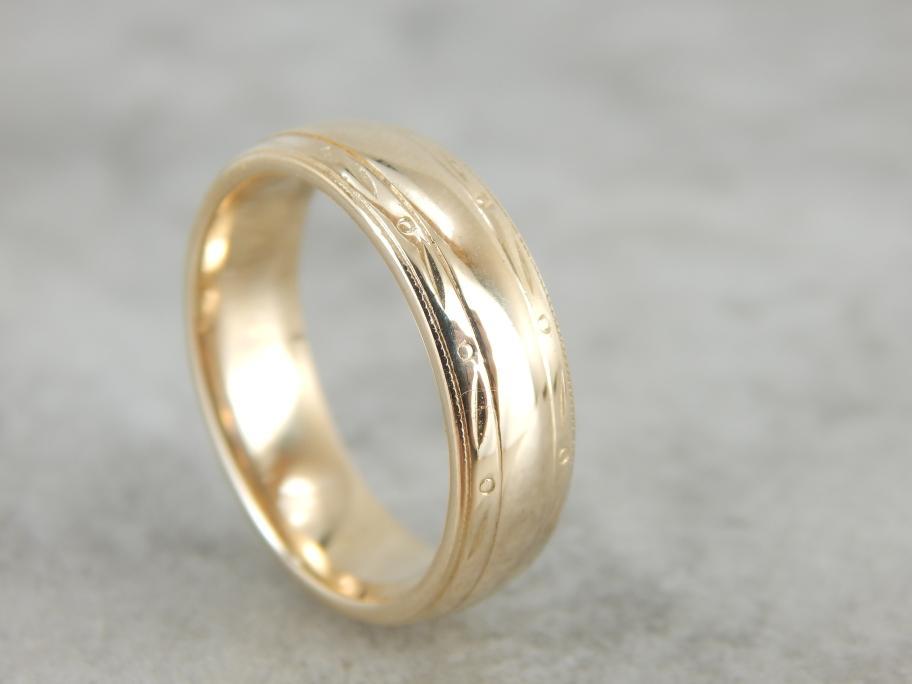 Engraved Pattern Yellow Gold Comfort Band