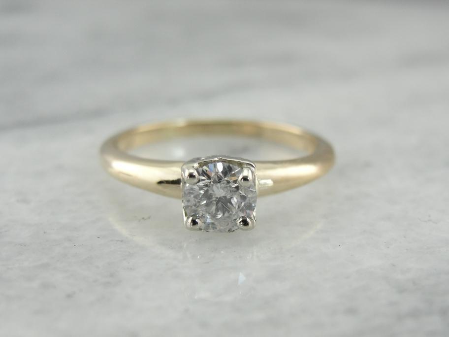 Classic Diamond Solitaire Engagement Ring in Yellow and White Gold