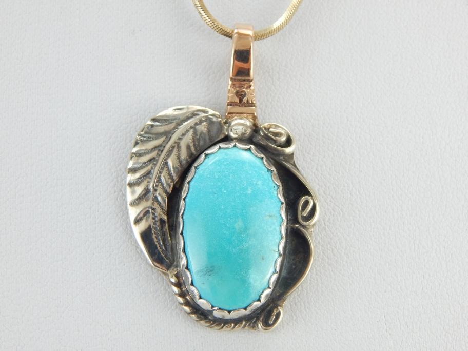 Vintage STERLING SILVER Natural factory Turquoise Cabochon Native Charm Pendant